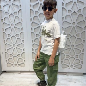 Beyaz Tişört Haki Yeşili Paraşüt Pantolon ve Çanta 3’lü Alt Üst Takım Unisex