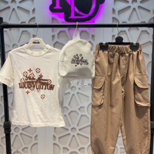 Beyaz Tişört Kahverengi Paraşüt Pantolon ve Çanta 3’lü Alt Üst Takım Unisex