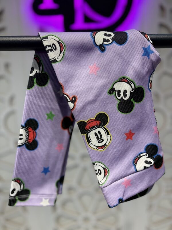 Mor Mickey Mouse Baskılı İçi Şardonlu Mevsimlik Tayt Kız Çocuk