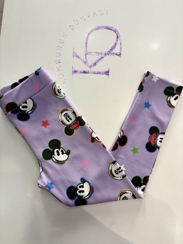 Mor Mickey Mouse Baskılı İçi Şardonlu Mevsimlik Tayt Kız Çocuk - Görsel 5